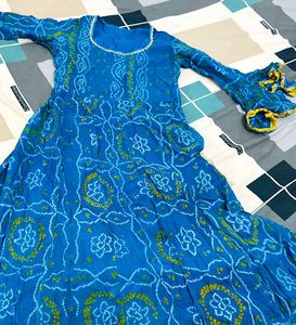 Vibrant Blue Bandhani Gown