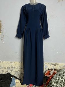 korean Elegant Navy Blue Long Sleeve Dress