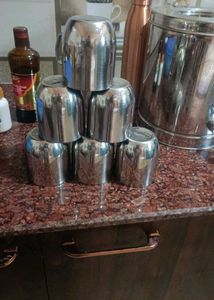 Set of 6 Stainless Steel Double Wall Mugs