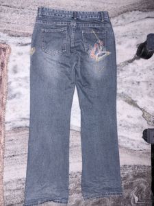 Butterfly Embroidered Flare Jeans