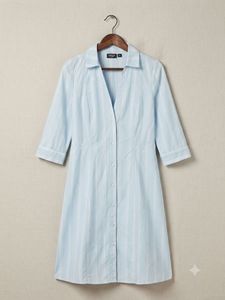 Light Blue Striped Button-Down Dress