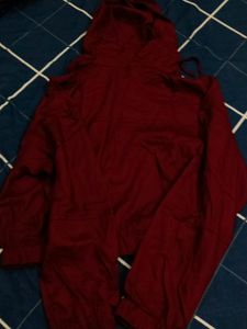 Maroon Bomber Jacket with Hood