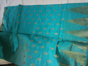 Beautiful Teal &amp; Gold Striped Saree