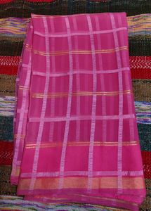 Vibrant Pink Checkered Saree