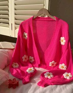 Shein Pink Crochet Flower Cardigan