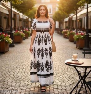 Boho Black & White Floral Gown