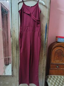 Maroon Sleeveless Jumpsuit with Pockets