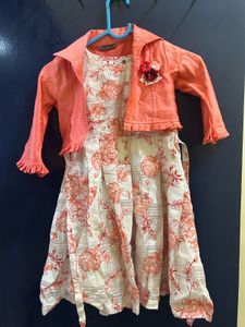 Enfance Printed Dress With Shrug Size 4-5 Y
