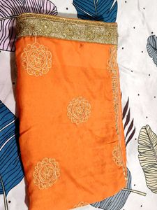 Orange Embroidered Saree