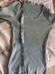 2 Ribbed V-Neck Long Sleeve Tops [BLUE+RED]
