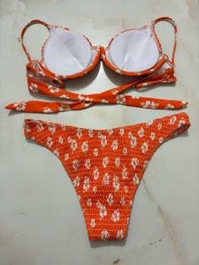 Orange Floral Smocked Bikini Set