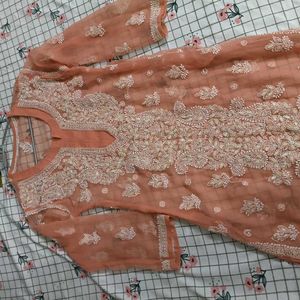 Elegant Peach Chikankari Kurta