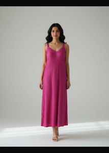 Vibrant Pink Ribbed Maxi Dress