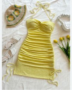 Chic Ruched Halter Neck Mini Dress