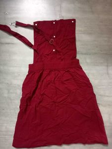Red Button-Up Pinafore Dress