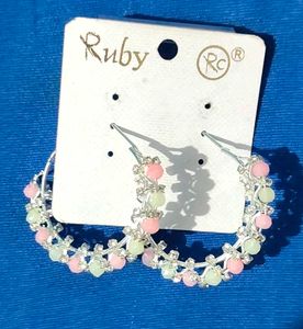Ruby Hoops with Pink & Green Beads