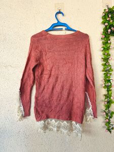 Pink Lace Trim Sweater
