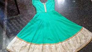 Stunning Teal Ethnic Gown with Golden Border