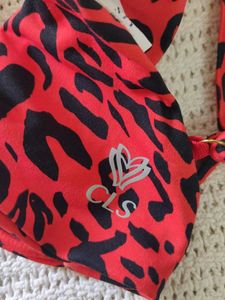 Vibrant Red Leopard Print Bikini Top