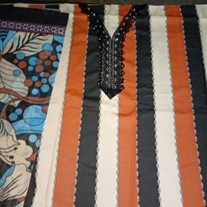 Orange &amp; Black Floral dress material