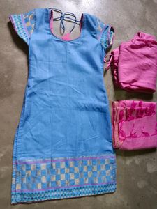 Beautiful Sky Blue Kurta With Churidar And Dupatta