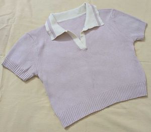 Lavender Ribbed Polo Crop Top