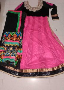 Elegant Pink & Black Anarkali Suit