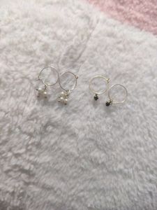 Elegant Pearl and Black Stone Hoop Earrings ✨