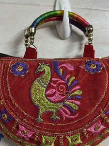 Embroidered Peacock Clutch Bag