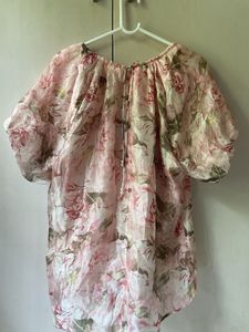 Sheer Floral Puff Sleeve Blouse