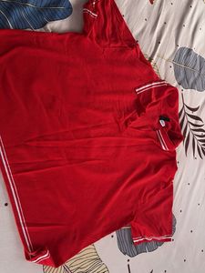 Red Polo Shirt with White Stripes