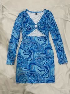 Blue Swirl Cut-Out Mini Dress