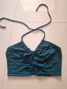 Crinkled Teal Halter Top