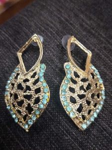 Gold & Teal Leaf Earrings