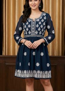 Elegant Navy Embroidered Kurta mirror work