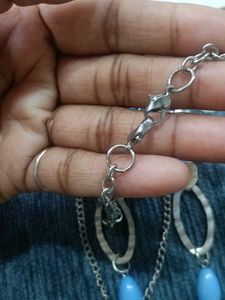 multi layer silver chain necklace with blue 💙 bea