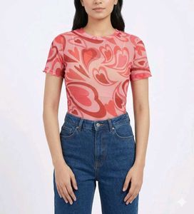 Mesh Heart Print Top