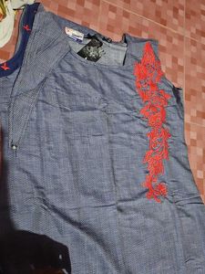 Stylish Blue Kurta with Red Embroidery