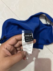 Blue One-Shoulder Ribbed Crop Top