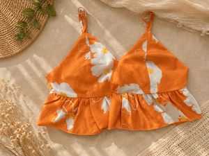 Orange Floral Bralette Top 🍊✨ Perfect for Beach &amp;