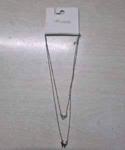 Silver Tone Double Layer Chain W Pendant