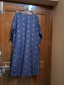 Kurta with self weaving of red cream
