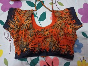 Orange &amp; Black Saree with Blouse