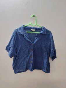 Blue Crochet Button-Up Shirt