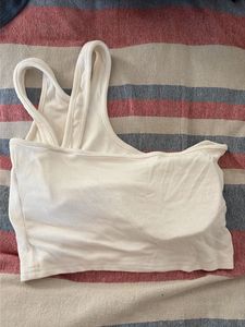 White One Shoulder Ribbed Crop Top