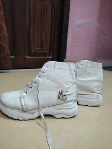 Chunky White High-Top Boots