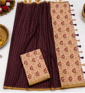 New soft linen cotton saree Brown