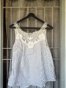 Striped Crochet Neck Tank Top