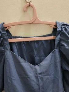 Blue Puff Sleeve Peplum Top