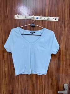Light Blue V-Neck Cropped Top